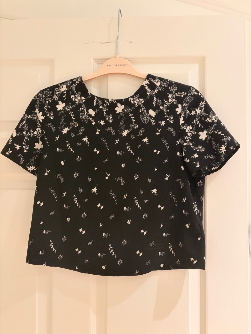 Banana Republic Black and White Floral Short-Sleeve Blouse